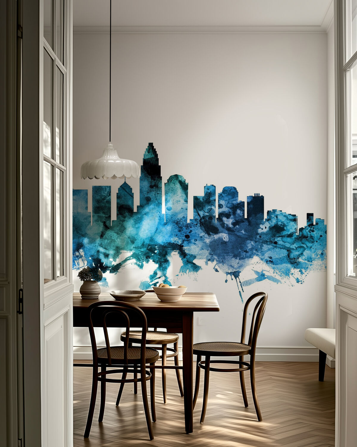 Charlotte skyline mural wallcovering