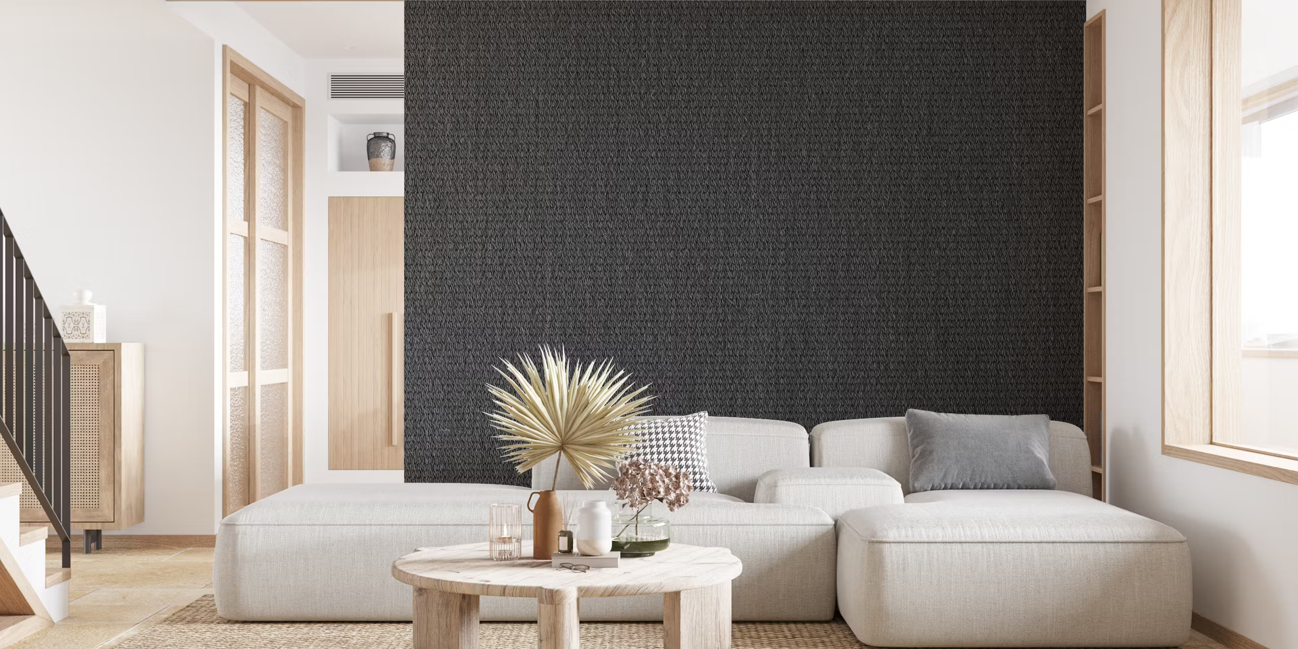 Wide wallpaper installation in a modern interior