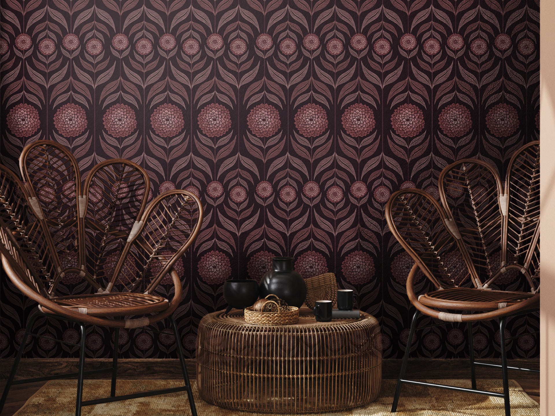 Designer wallcovering in a refined interior